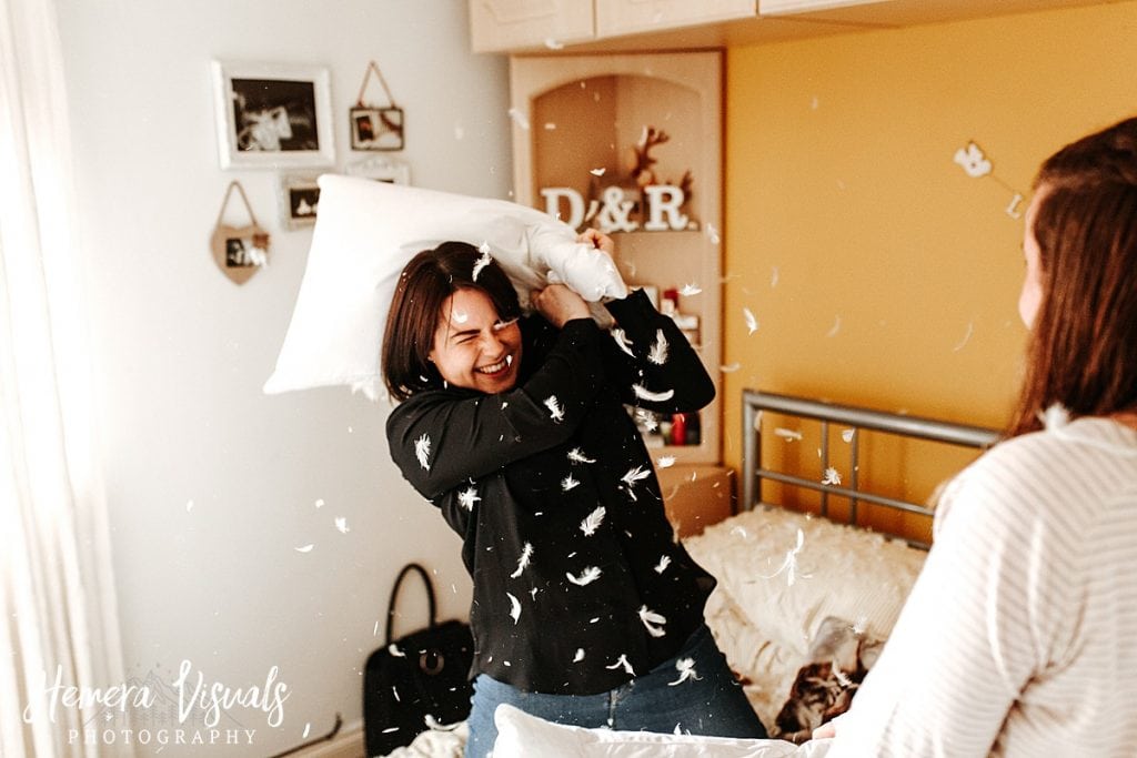 Dumfries Home engagement shoot Couple Pillow fight