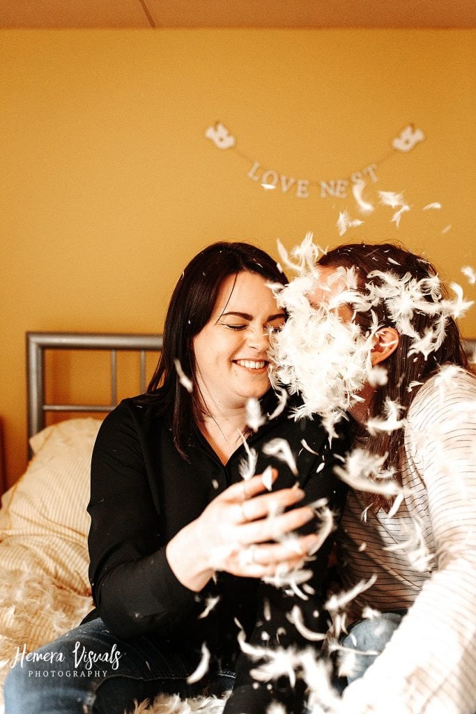 Dumfries Home engagement shoot Couple feathers